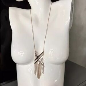 Alexis Bittar Crystal Encrusted Link Tassel Bib Necklace,Floor Sample Mint 28"